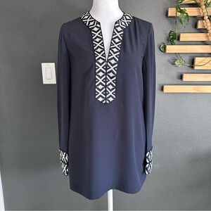 ✨ Tory Burch Ariana Tunic Top Navy Embroidered Knit Trim V-Neck — Size 2